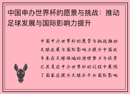 中国申办世界杯的愿景与挑战：推动足球发展与国际影响力提升
